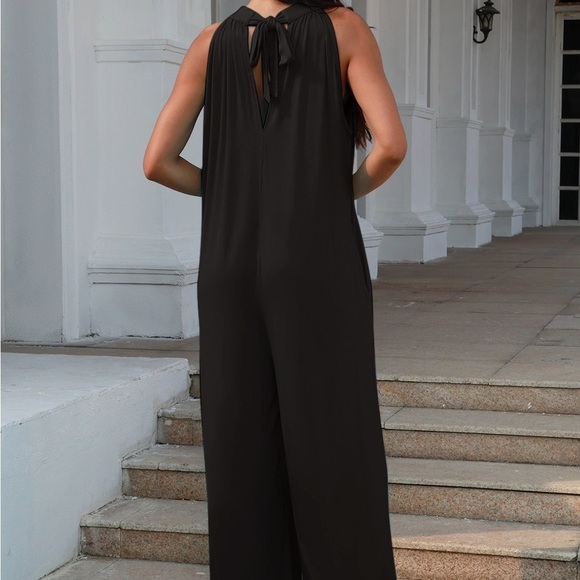 Double Take Full Size Tie Back Cutout Sleeveless Jumpsuit - Picture 9 of 9